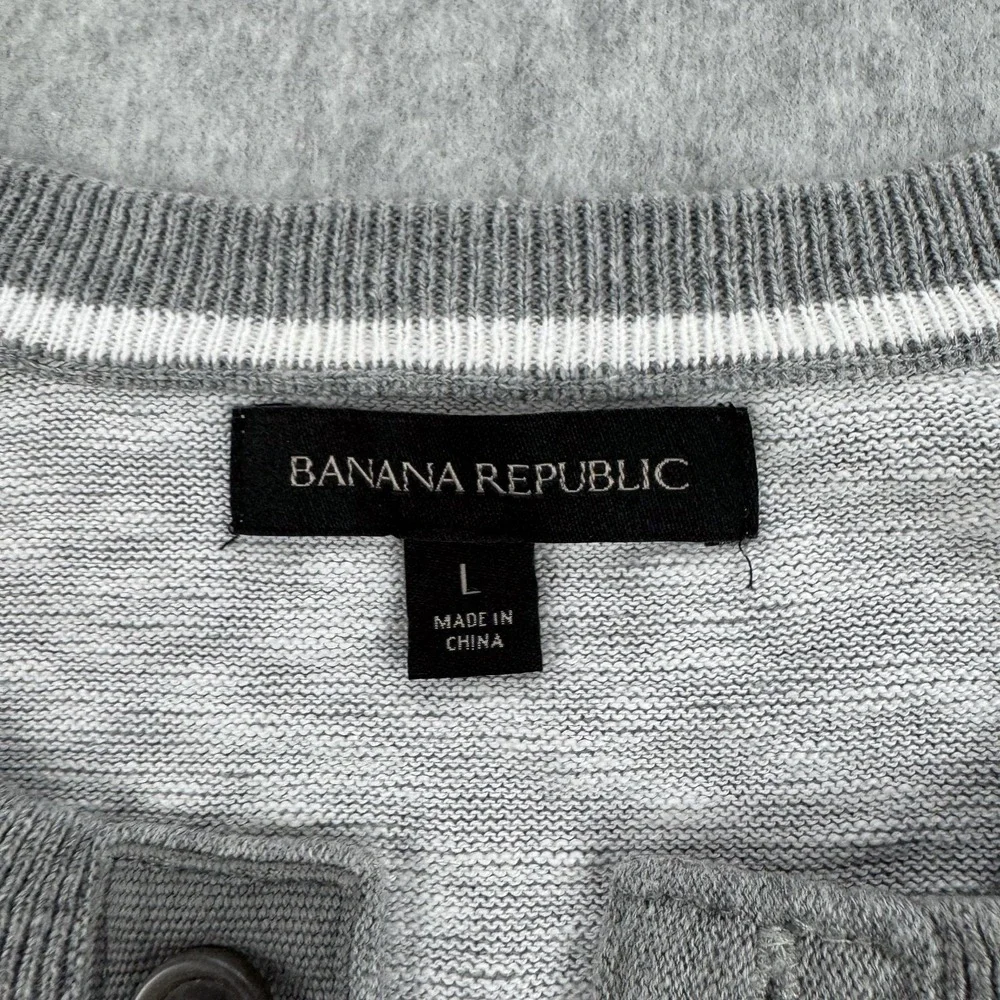 Banana Republic Sweater Mens Large Gray 100% Cotton Henley Knit Pullover